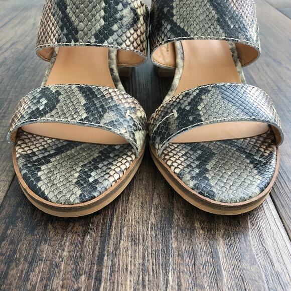 Frye & Co Strappy Sandal Leather Block Heel Neutral Snakeskin Taupe Size 8.5 - Picture 5 of 15